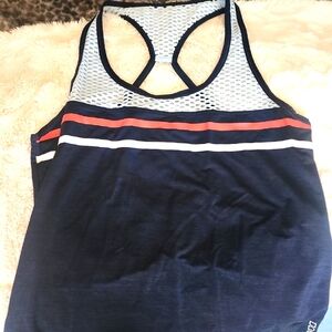 NWT Lorna Jane "Tres Sporty Active Tank" Navy With Stripes & Mesh Detail Small